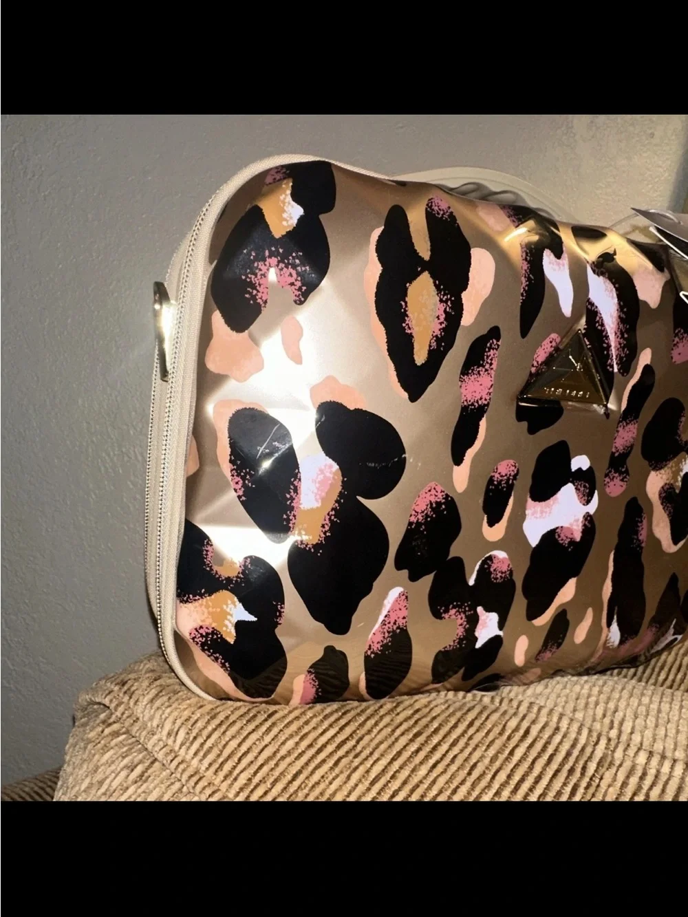 Leopard Print Cosmetic Case with Pink and Tan Accents